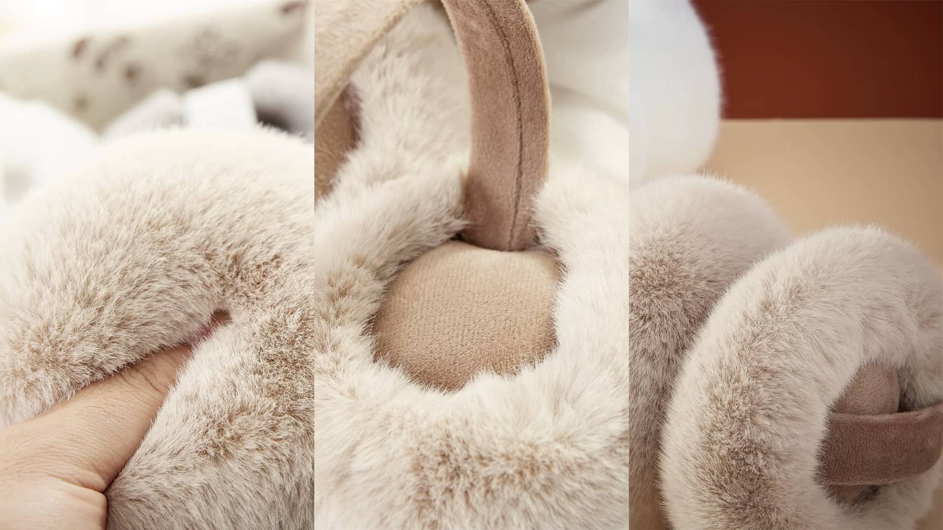 Plusieurs plan du cache oreille femme Nordica montrant sa fourrure