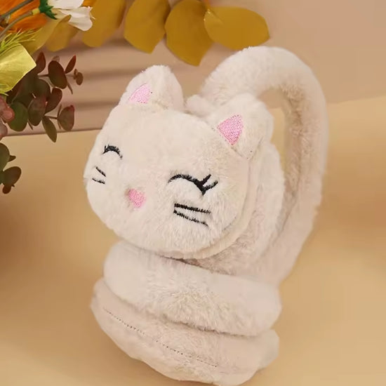 Cache oreille fille avec un design de chat beige