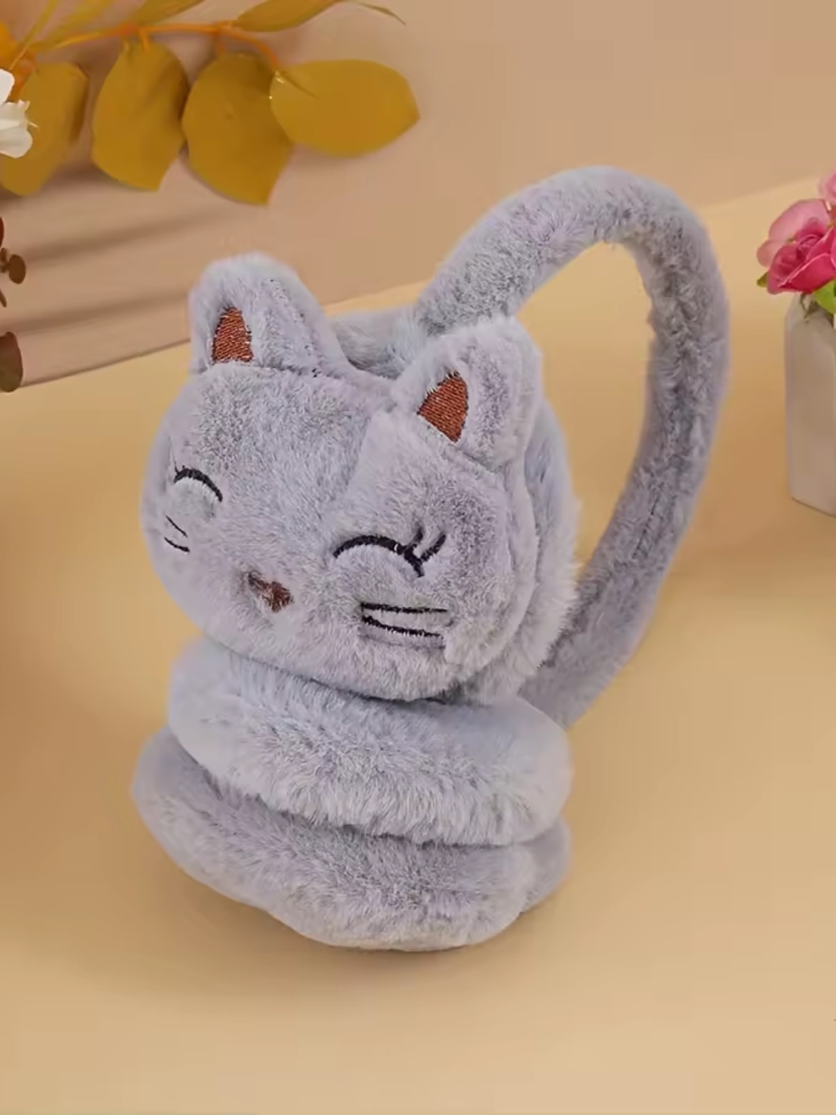 Cache oreille fille avec un design de chat gris