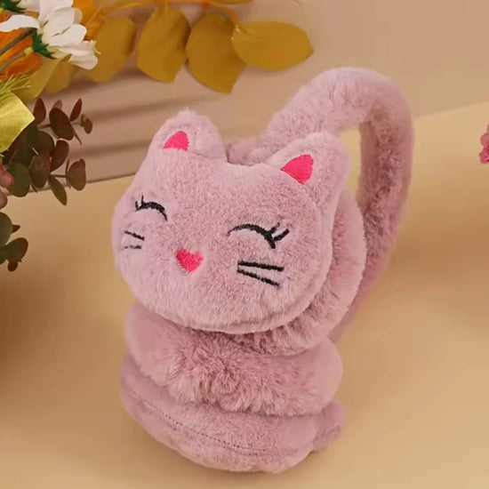 Cache oreille fille avec un design de chat rose mauve