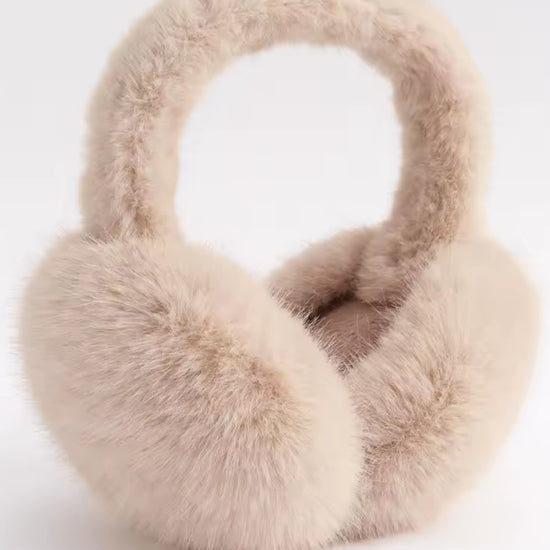 Cache oreille femme en fourrure beige